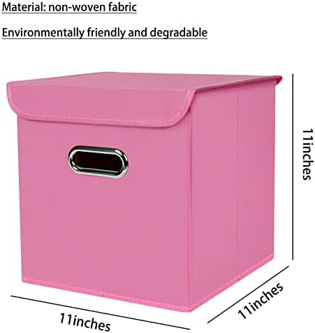 Closet Organizers Fabric Storage Bins With Lids Collapsible Cube Storages Organizer Basket With Handles,Storage Boxes for Clothes Storage,Office,Toys,3 Pack,（Pink - Image 2