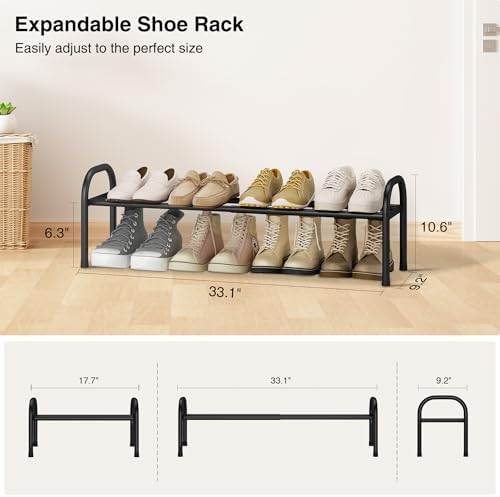 STO STO Expandable Shoe Organizer, 1-Tier Metal Shoe Rack for Closet, Up to 8 Pairs Adjustable Storage for Front Door Entrance, Free Standing Organizer for Entryway, Black - Image 3