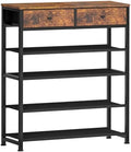 usikey Shoe Rack, 5 Tier Shoe Storage Organizer with 2 Drawers, Metal Shoe Shelf for 12-16 Pairs of Shoes, with 4 Oxford Fabric Shelves and Wooden Top, Shoe Stand for Closet Entryway, Rustic Brown by USIKEY