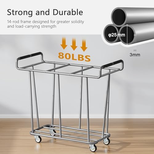 Gewudraw 3 Section Rolling Laundry Sorter Cart with Wheels, 360L - Image 4