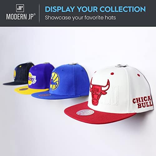 Modern JP Adhesive Hat Hooks for Wall (8-Pack) - Hat Rack for Baseball Caps, Minimalist Hat Display, Strong Hold Hat Hangers for Wall - USA Patented, White - Image 6