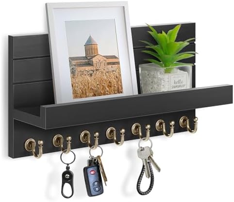 HONJIN Key Holder for Wall: Upgraded 7 Sturdy Key Hooks Easy Installation Mail Organizer Wall Mount Hanging Key Rack for Kitchen and Entryway Decor by HONJIN
