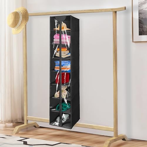 Libeder Hanging Closet Organizer, 8-Shelf Wardrobe Clothes Storage Organizer with Zipper,Hanging Shelves for Sweater,Shoes,Purse,Hats,Black - Image 2