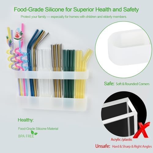 Straw Holder for Cabinet Door, Silicone Straw Organizer for Cabinet Door, Kitchen Cabinet Organizer Reusable Straws Dispenser for Home Kitchen Accessories (Transparent) - Image 3