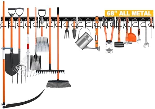 ELEAD 68'' All Metal Adjustable Garden Tool Organizer: Garage Tool Organizer Wall Mount with Black Hooks, Garage Organizers and Storage, Tool Hangers for Shed by ELEAD