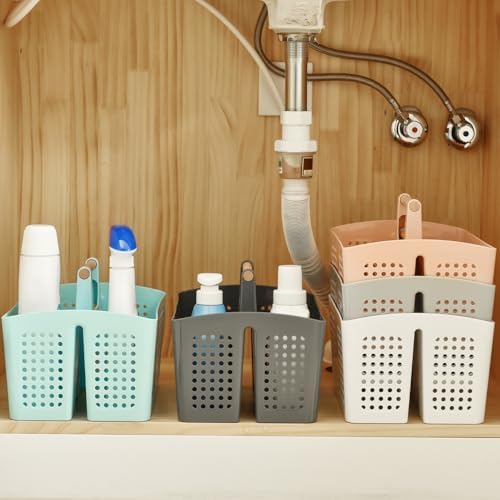 Portable Shower Caddy Basket with 3 Compartments and Handle, Dark Gray - Image 6