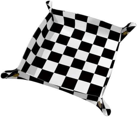 PU Leather Jewelry Valet Tray, Portable Catchall Tray for Keys, Wallet, Watch, Travel Organizer for Nightstand Desk Entryway Home Decor Gift for Women Men Classic Checkerboard by JYCardPKT