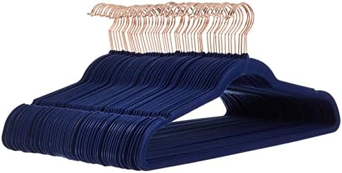 Amazon Basics Slim Velvet Non-Slip Space Saving Suit Clothes Hangers, Sturdy Construction, Navy Blue/Rose Gold, 50-Pack by AmazonBasics