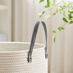 VIPOSCO 58L Tall Woven Rope Laundry Hamper, Leather Handles, Grey & White - Image 3