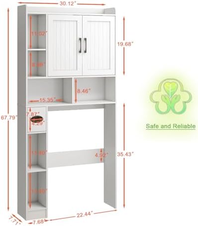 Vabches Farmhouse Over The Toilet Storage Cabinet with Barn Door, White - Image 2