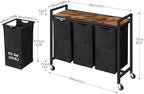 HOOBRO Laundry Sorter 3 Section, Laundry Hamper with Wheels, 3 × 11.5 Gal (43.5 L), Rolling Laundry Basket, Pull-Out and Removable Oxford Fabric Laundry Bags, Rustic Brown and Black BF76XY01 - Image 3