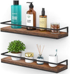 Meangood Floating Shelves Wall Mounted Set of 2, Rustic Wood Wall Storage Shelves for Bedroom,Living Room,Bathroom, Kitchen Rustic Brown by Meangood