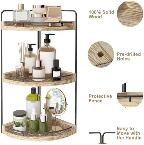 Fixwal 3 Tier Corner Bathroom Countertop Organizer Vanity Shelf Light Brown - Image 4