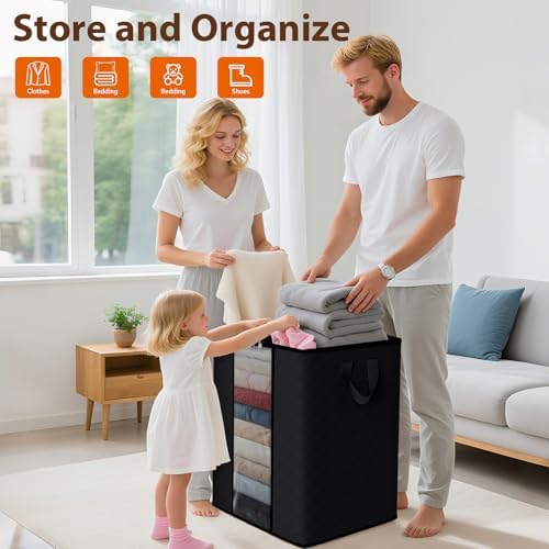 SpaceWhisper 4 Pack 100L Clothes Storage, Foldable Storage Bags, Black | Thick Fabric, Clear Window, with Reinforced Handle, for Clothing, Blanket, Comforters, Bedding Organizing - Image 4