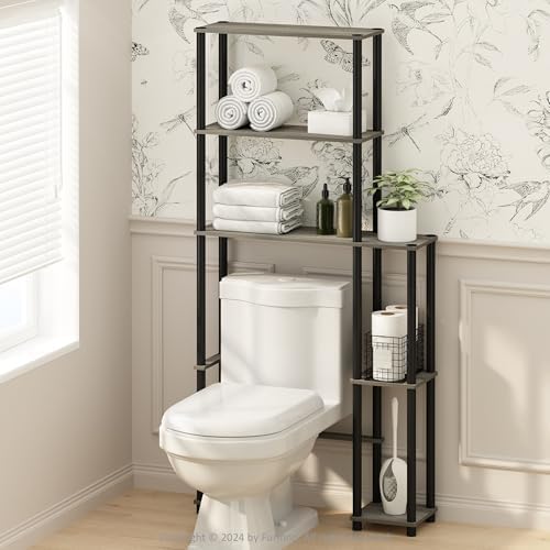 Furinno Turn-N-Tube Over The Toilet Storage, 5-Shelf Over The Toilet Organizer, Freestanding Space Saver Bathroom Shelf, for Bathroom Organizers and Storage, Grey Oak by Furinno-FitsYourSpaceFitsYourBudget