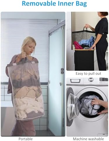 efluky Laundry Basket with Wheels, Tall Rolling Laundry Hamper with Lid and Removable Bag, Aesthetic Dirty Clothes Hamper on Wheels for Laundry Room, Bedroom, Dorm and Bathroom, 100L Grey - Image 5