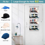 AOODA Clear Over the Door Hat Racks for Baseball Caps, Hold 48 Caps Hat Storage Organizer for Closet Wall, Deep Pockets Hanging Snapback Holder Shelves with 3 Hooks, White - Image 4