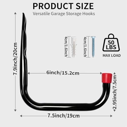 Heavy Duty Garage Storage Hooks, Wall Mounted Garden Tools Storage Hook Utility Organizer (7.9Inch x 7.5Inch) - Image 2