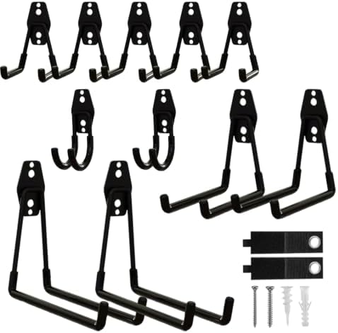 Garage Hooks, 12 Pack Wall Hooks for Hanging Heavy Duty Ladders, Bikes, Tools Ideal for Garage, Garden, Basement Utility Room Storage (Black) by CRXCRC