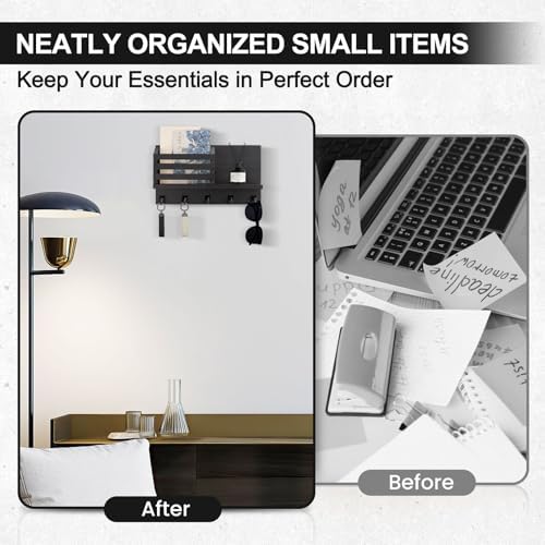 Key Holder Wall Mount, Mail Organizer for Wall with 5 Square Key Hooks - Image 6