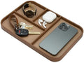 MUUJEE Leather Catchall Multitray (Design 1) - 11.65 x 7.75 x 0.8, Everyday Watch and Wallet Caddy Organizer with 4 Compartments, Accessory Glasses Phone Valet Dump Tray for Bedside Nightstand, Tan by MUUJEE