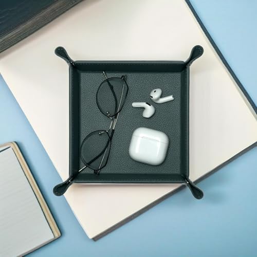 UnionBasic Small Valet Tray, Jewelry Tray for Rings Watches Earrings, Entryway Catchall Caddy for Coins Keys Change, Nightstand Bedside Valet Holder, Trays for Electronic Gadgets, Lychee Dark Ivy - Image 7