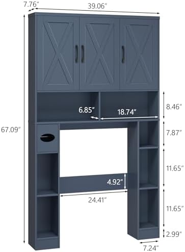 Vabches Over The Toilet Storage Cabinet with 3 Barn Doors.Blue - Image 2