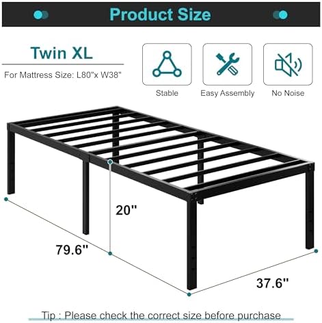 Maenizi 20 Inch Twin XL Bed Frames, Metal Support Up to 2500 lbs - Image 2