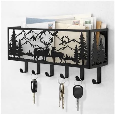 Deer Metal Wall Mail Organizer Wall Mounted Key and Mail Holder Mail Basket Hanging Mail Sorter and Key Organizer for Entryway Bedroom Bathroom by SIFZYJGN