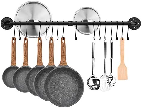 Toplife 39.4 inch Pot Rack, Kitchen Wall Mounted Detachable Pan Lid Utensils Organizer Hanging Rail with 16 Hooks, Black by Toplife