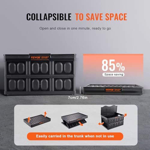 VEVOR 45L Collapsible Storage Bins with Lids 3 Packs, Stackable Utility Crates with Handles, Large Folding Containers for Organizing Tools, Snacks, Books, Food, Drinks, Camping & Transport - Image 3