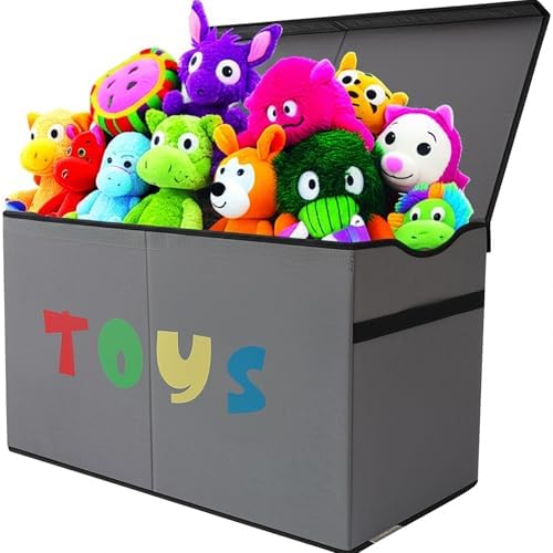YOLOXO Toy Box Chest, Collapsible Sturdy Storage Bins with Lids, Extra Large Kids Toy Storage Organizer Boxes Bins Baskets for Kids, Boys, Girls, Nursery Room, Playroom, Closet (A-TBX-GRAY-MULTI) by YOLOXO