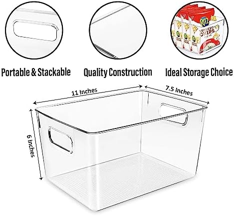 Clear storage organizer bins, Kitchen Cabinet Organizers and Storage Baskets Pantry Fridge Containers for Organizing Cabinet Organization Perfect for, Foods, Snacks, Chips, Vitamin, Spices, Makeup - Image 2
