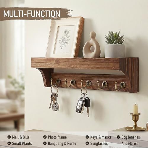 Rebee Vision Key Holder Wall Mount with Shelf for Home Office,Vintage Brown - Image 4