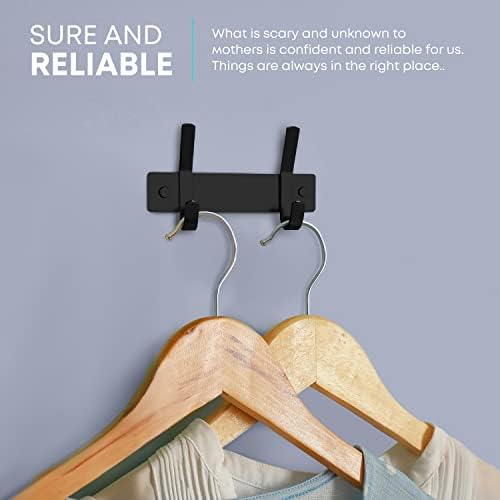 Coat Rack Wall Mount – 6 Inch Stainless Steel Small Hook Rail with 2 Double Coat Hooks for Hanging – Wall Mounted Entryway Organizer for Coats, Hats, Bags, Towels, Robes, Bedroom or Bathroom - Black - Image 4