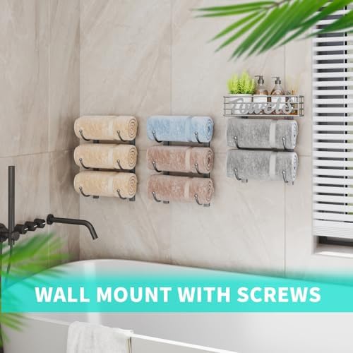 HapiRm Towel Racks for Bathroom Storage - 9 Tier Over The Door & Wall Mount Rolled Towel Storage Organizer Holder with Metal Shelf Basket for Small Bathroom, Camper, Rv - Sliver, Patented - Image 5