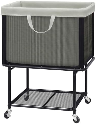 STO STO Rolling Laundry Hamper with Lockable Wheels, 29-Gallon (110L) Laundry Cart with Removable Canvas Bag, 2-Tier Clothes Basket Hamper with Shelf for Closet, Bedroom, Bathroom, Laundry Room, Gray by STOSTO