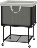 STO STO Rolling Laundry Hamper with Lockable Wheels, 29-Gallon (110L) Laundry Cart with Removable Canvas Bag, 2-Tier Clothes Basket Hamper with Shelf for Closet, Bedroom, Bathroom, Laundry Room, Gray by STOSTO