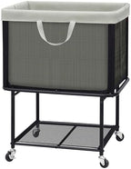 STO STO Rolling Laundry Hamper with Lockable Wheels, 29-Gallon (110L) Laundry Cart with Removable Canvas Bag, 2-Tier Clothes Basket Hamper with Shelf for Closet, Bedroom, Bathroom, Laundry Room, Gray by STOSTO