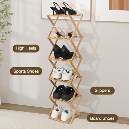 Bamboo Shoe Rack 6 Tier Foldable Shoe Rack for Entryway - Image 5