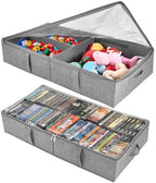 Underbed Storage Containers, 2-Pack Under Bed Toy Storage Boxes with Lids | Foldable Under Couch Storage Bins (31.8×16×5.9in), Clear Lid Toys Organizer for Plush Dolls, Books, Clothes, Shoes & Blankets by Unknown