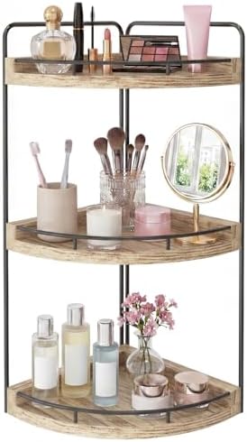 Fixwal 3 Tier Corner Bathroom Countertop Organizer Vanity Shelf Light Brown by Fixwal
