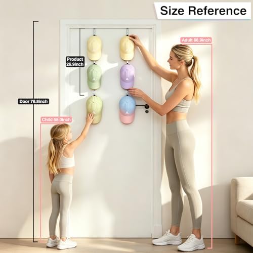 Over Door Hat Organizer,2 Pack Baseball Hat Rack,Fits Doors 1 3/4" - Image 3