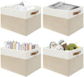 SNWDN 4 Pack Large Collapsible Fabric Storage Baskets with Handles (White/Beige 15''Lx13''Wx13''H) by Unknown