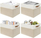 SNWDN 4 Pack Large Collapsible Fabric Storage Baskets with Handles (White/Beige 15''Lx13''Wx13''H) by Unknown