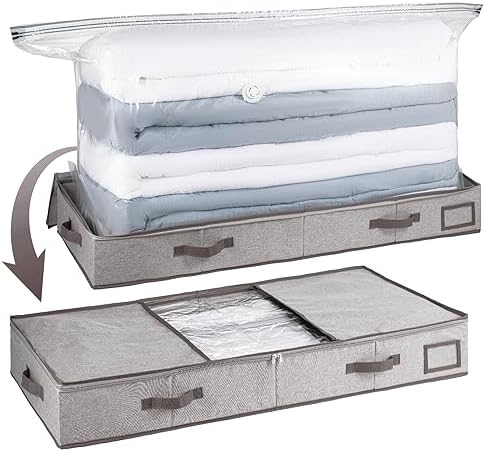 TAILI Under Bed Vacuum Storage Bags for Comforters and Blankets, Save 80% Space, Large Capacity Foldable Cationic Storage Box for Quilts Pillow Blankets Linen, 41" x 17.7" x 6", Jumbo Vacuum Seal by TAILI