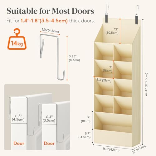 Lifewit 6 Tier Over the Door Shoe Organizer with 11 Large Deep Pockets, Fabric Hanging Shoes Shelf for Closet, Dorm Storage, Fit Up to 12 Pair Shoe Rack Holder for Sneakers, Boots, Beige - Image 2
