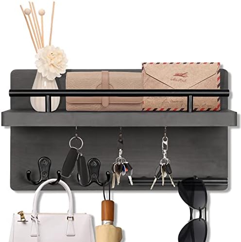 Wooden Key Holder Wall Mount With 5 Hooks For Entryway, Mudroom, Hallway - Image 2