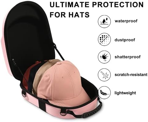 Pink Hat Travel Case with Handle and Adjustable Shoulder Strap Baseball Cap Storage Box Can Effectively Protect Your Hat and Suitable for Travel and Home Storage - Image 2