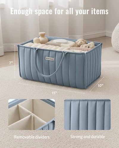 Blissful Diary Baby Diaper Caddy Organizer, Stylish Storage Basket for Newborn Essentials and Diaper Station, Gift for Baby Shower and Registry Must-Have, Dusty Blue - Image 3